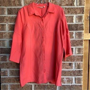 Soft Surroundings Ballard Blouse Linen Blend Sunset Coral
